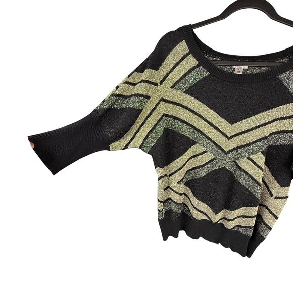 WORTHINGTON Dolman Sweater Sz L Black Gold Metallic 70's Retro Glam Grannycore - Picture 5 of 9